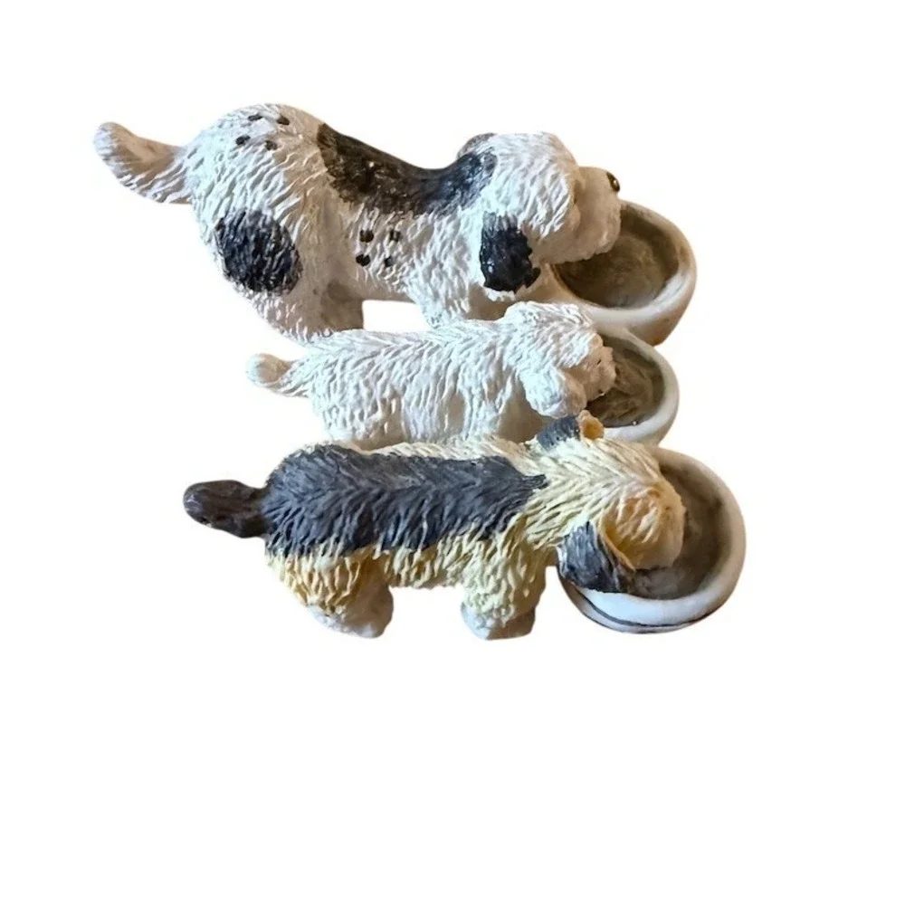 Vintage Hand-Painted Puppy Dog lover Trio Figurine Christmas Tabletop Decor 1996